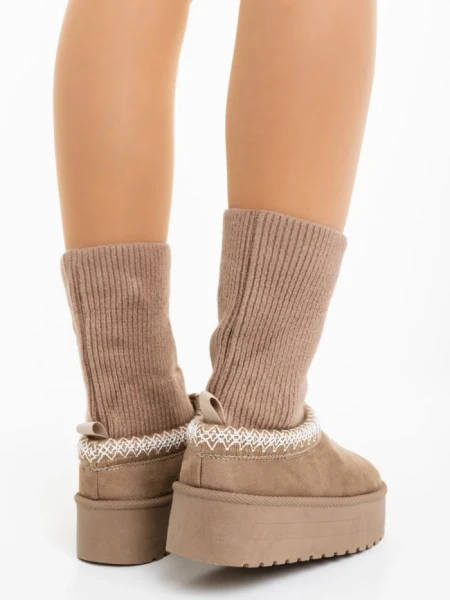 Cizme dama bej inchis din material textil Diaza