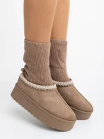 Cizme dama bej inchis din material textil Diaza