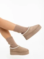 Cizme dama bej inchis din material textil Diaza