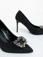 Pantofi dama cu toc negri din material textil Severa