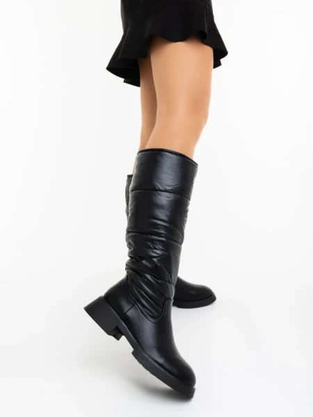 Cizme dama negre din piele ecologica si material sintetic Ludmilla