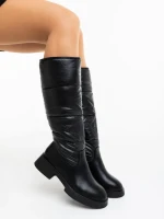Cizme dama negre din piele ecologica si material sintetic Ludmilla