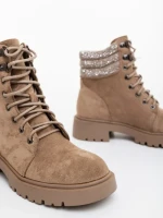 Ghete dama bej din material textil Megara