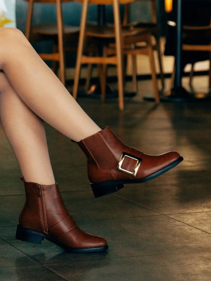 Botine dama camel  din piele ecologica Vitera