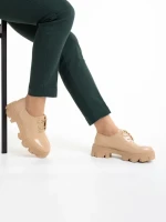 Pantofi dama casual bej din piele ecologica lacuita Tayla