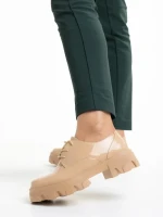 Pantofi dama casual bej din piele ecologica lacuita Tayla