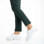Pantofi dama casual albi din piele ecologica lacuita Tayla