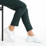 Pantofi dama casual albi din piele ecologica lacuita Tayla