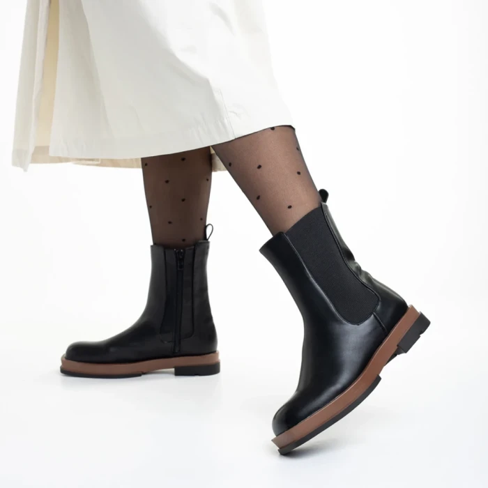 Cizme dama negre cu maro din piele ecologica Verma