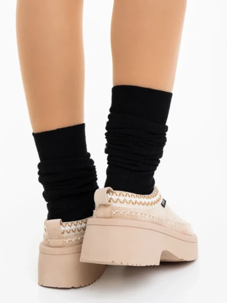 Papuci dama bej deschis din material textil Zafira