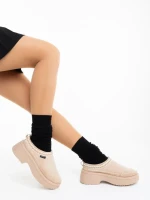 Papuci dama bej deschis din material textil Zafira