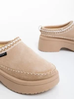 Papuci dama bej deschis din material textil Zafira