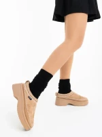 Papuci dama bej inchis din material textil Zafira