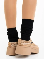 Papuci dama bej inchis din material textil Zafira