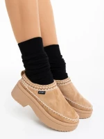 Papuci dama bej inchis din material textil Zafira