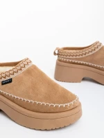 Papuci dama bej inchis din material textil Zafira