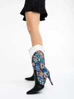 Cizme dama negre cu alb din piele ecologica Eireann