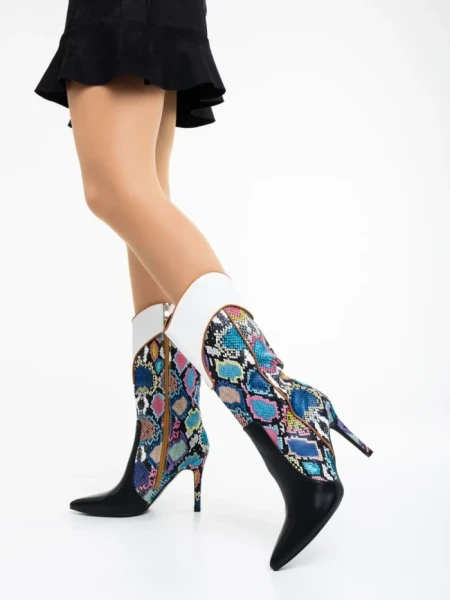 Cizme dama negre cu alb din piele ecologica Eireann