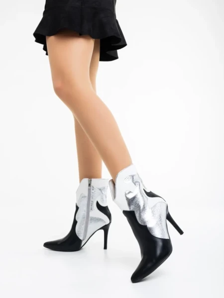 Botine dama negre cu argintiu din piele ecologica Kerenza