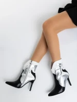 Botine dama negre cu argintiu din piele ecologica Kerenza