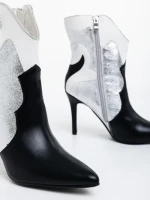 Botine dama negre cu argintiu din piele ecologica Kerenza