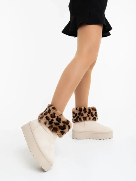 Cizme dama bej deschis din material textil  Zalinda