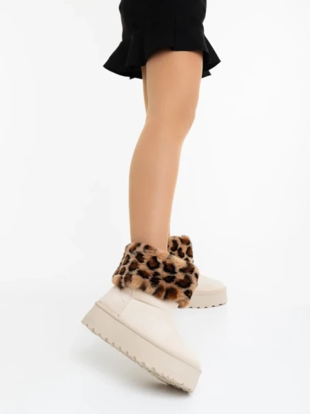 Cizme dama bej deschis din material textil  Zalinda