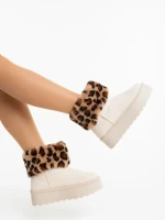 Cizme dama bej deschis din material textil  Zalinda