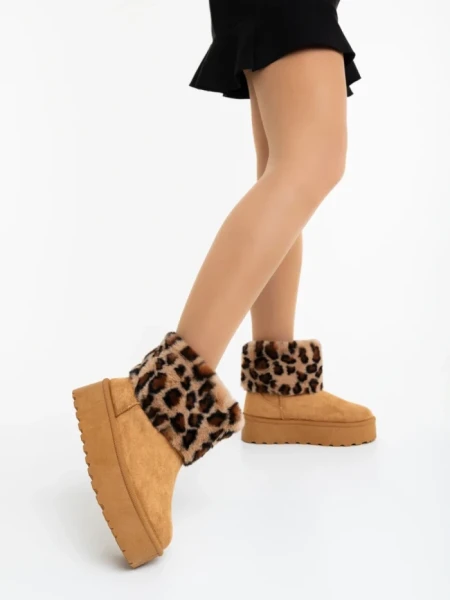 Cizme dama camel din material textil  Zalinda