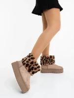 Cizme dama bej inchis din material textil  Zalinda