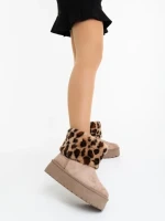 Cizme dama bej inchis din material textil  Zalinda