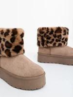 Cizme dama bej inchis din material textil  Zalinda