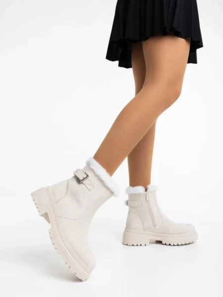 Cizme dama bej din material textil Christena