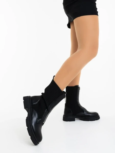 Ghete dama negre din piele ecologica si material textil Maraja