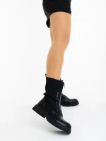 Ghete dama negre din piele ecologica si material textil Maraja