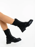 Ghete dama negre din piele ecologica si material textil Maraja