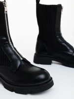 Ghete dama negre din piele ecologica si material textil Maraja