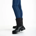 Cizme dama negre din piele ecologica si material textil Micaela