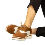 Pantofi dama casual fara toc din piele ecologica camel Darme