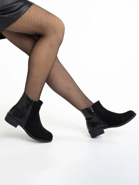 Botine dama negre din piele ecologica si material textil Ivy
