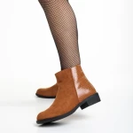 Botine dama camel din piele ecologica si material textil Ivy