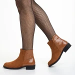Botine dama camel din piele ecologica si material textil Ivy