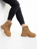 Ghete dama bej inchis din piele ecologica Valeen