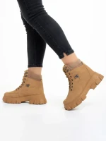 Ghete dama bej inchis din piele ecologica Valeen