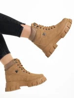 Ghete dama bej inchis din piele ecologica Valeen