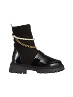 Cizme dama negre din piele ecologica lacuita si material textil Caralyn