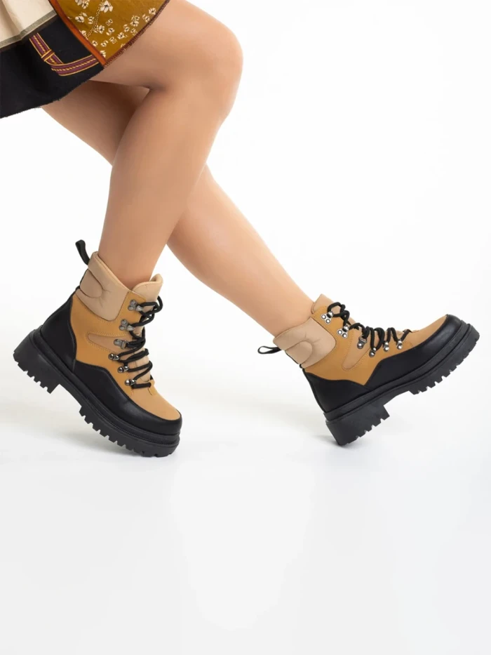 Ghete dama camel din material textil Marlena