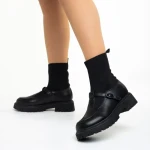 Pantofi casual dama negre din piele ecologica si material textil Dallas