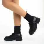 Pantofi casual dama negre din piele ecologica si material textil Dallas