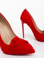 Pantofi dama cu toc rosii din material textil Zelia